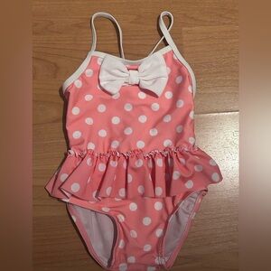 LIKE NEW First Impressions Pink Polka Dot Infant Swimsuit with Bow 6-9 months